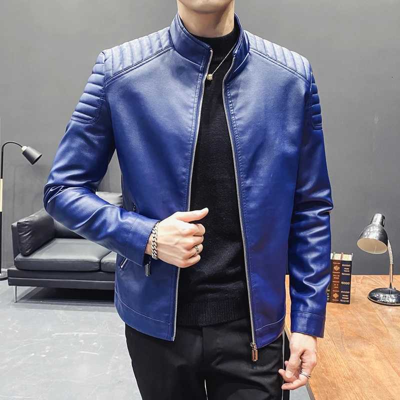 Autumn Mens Fashion Brand Leather Jacket Solid Color Stand Collar Slim Biker Coats High Quality Men Windproof PU Leather Jacket X250822
