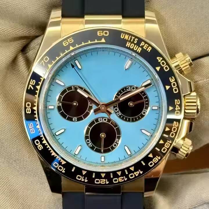 2025 New 40mm Turquoise Automatic Men's Mechanical Chronograph Function Watch Rubber Strap