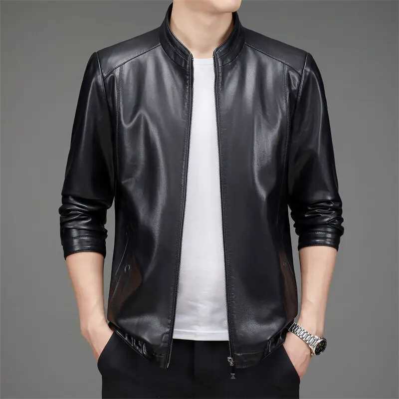 2025 New Mens Leather Coat Fashionable Autumn Business Stand Collar Jacket Handsome Middle-Aged Leisure Style X250822