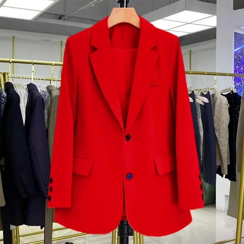 Red Suit Coat Womens Korean Style Loose Single Breasted Blazers Office Female Temperament Jacket Outwear Tops 250821