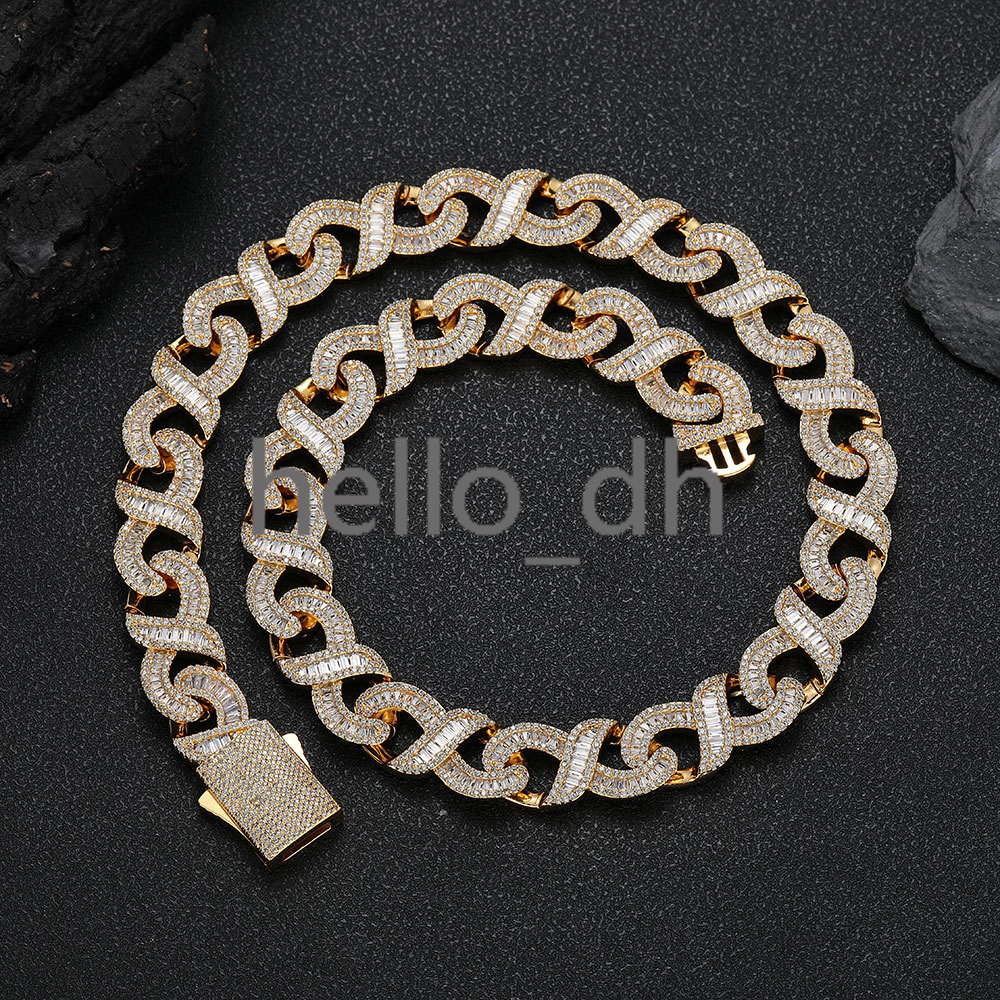 15mm Iced Baguetter Diamond Cuban Chain Necklace Infinite Sign Cuban Link Necklace for Women Fine Hip Hop Jewelry