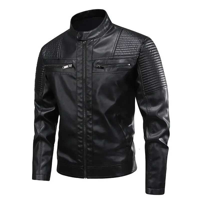 2025 Spring Mens Motorcycles Leather Jacket Vintage Fashion Faux Leather Outerwear Coat Male Stand Collar Moto Biker Jackets X250822