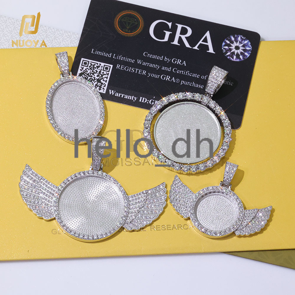 925 Sterling Silver Moissanite Photo Pendant Double Sided Rotating Circle Iced Out Custom Memory Jewelry Gift for Women