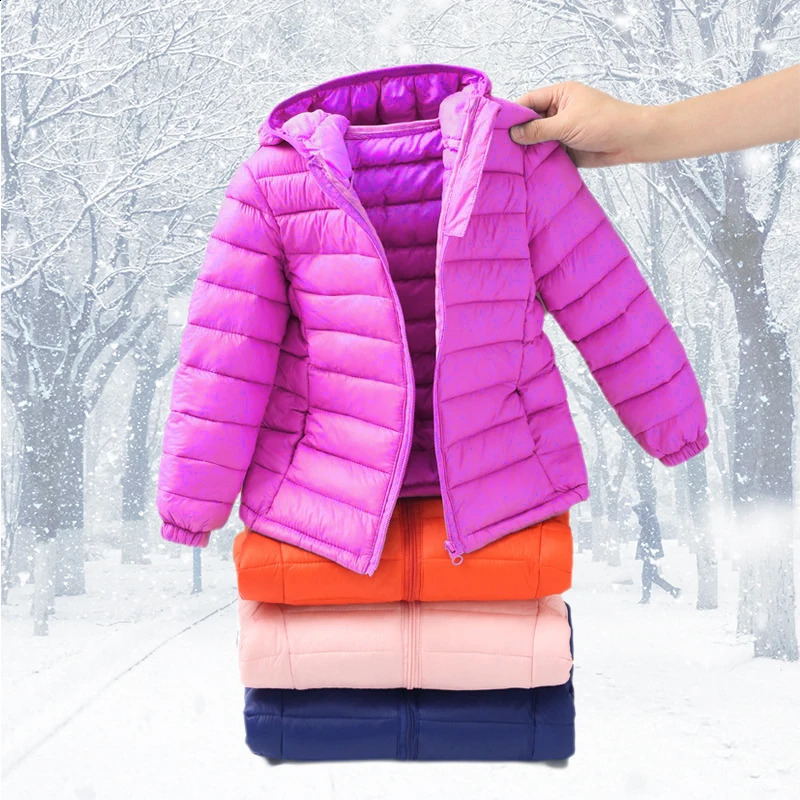 Childrens Jackets winter style plush thickened lightweight down solid color hooded jacket for boys and girls Winter Parka250821
