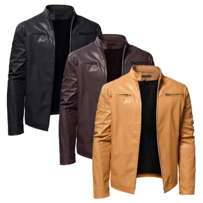 Pure Color New Men Plush Leather Jacket Large Size 5XL Autumn and Winter Male Daily Casual Stand Collar Coats X250822