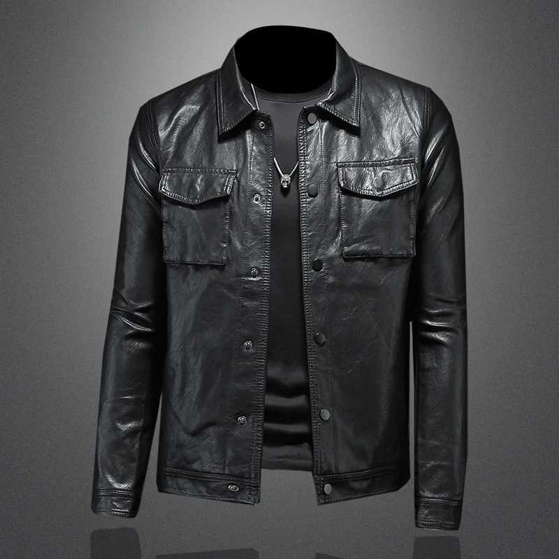 2024 Autumn and Winter New Mens Fashion Handsome with Fine Lapel Motorcycle Leather Coat Slim Stylish Man Men Jacket X250822