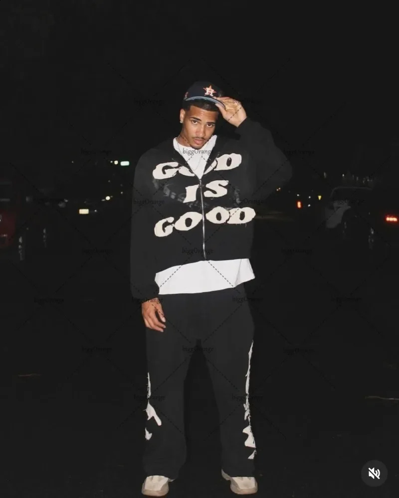 Lettre tendance imprime le hip hop harajuku à sweat à sweat à fermeture éclair surdimensionné Y2k Street Rock Vintage Loose Sweatshirt Men 250818