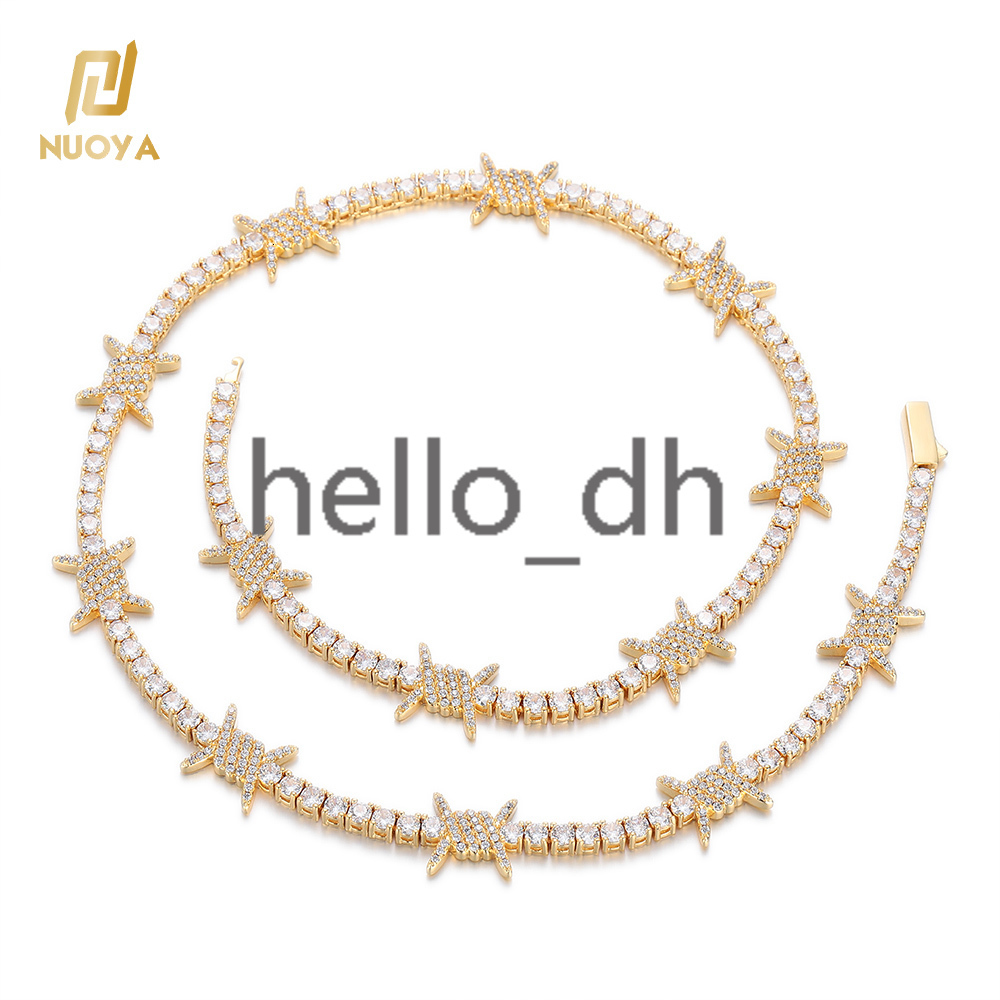 Hip Hop Jewelry Iced Out Bling moissanite Thorn Tennis Chain Womens Choker 18K Gold Plated Barbed Wire Tennis Chain Necklace