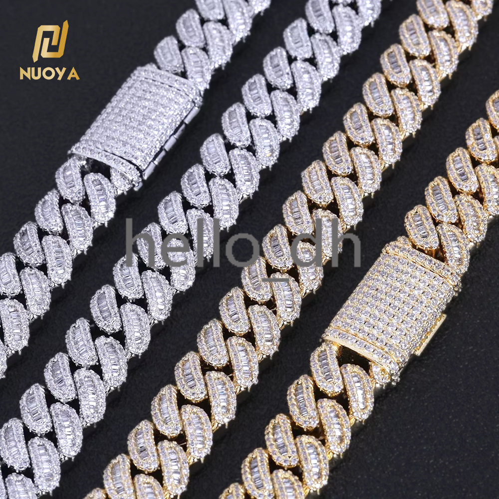 Hip Hop 12mm T Square moissanite Cuban Link Chain White Gold Iced Out Full Diamond Miami Cuban Chain Fine Jewelry for Women