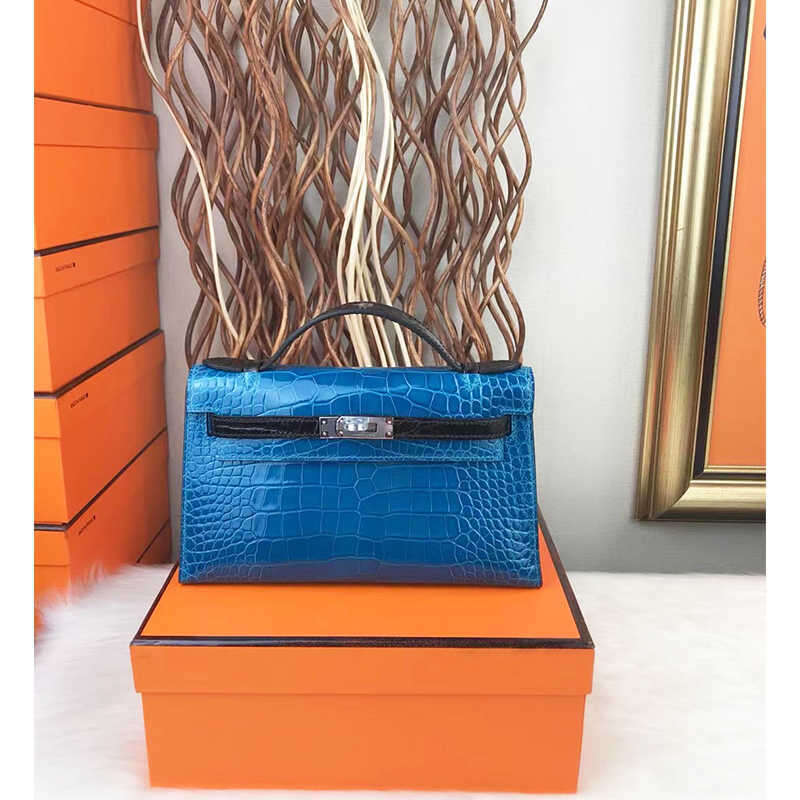 Sac de créateur Sacs fourre-tout Sac à main fait à la main personnalisé H haut de gamme cousu à la main fil de cire brillant crocodile bleu épiss