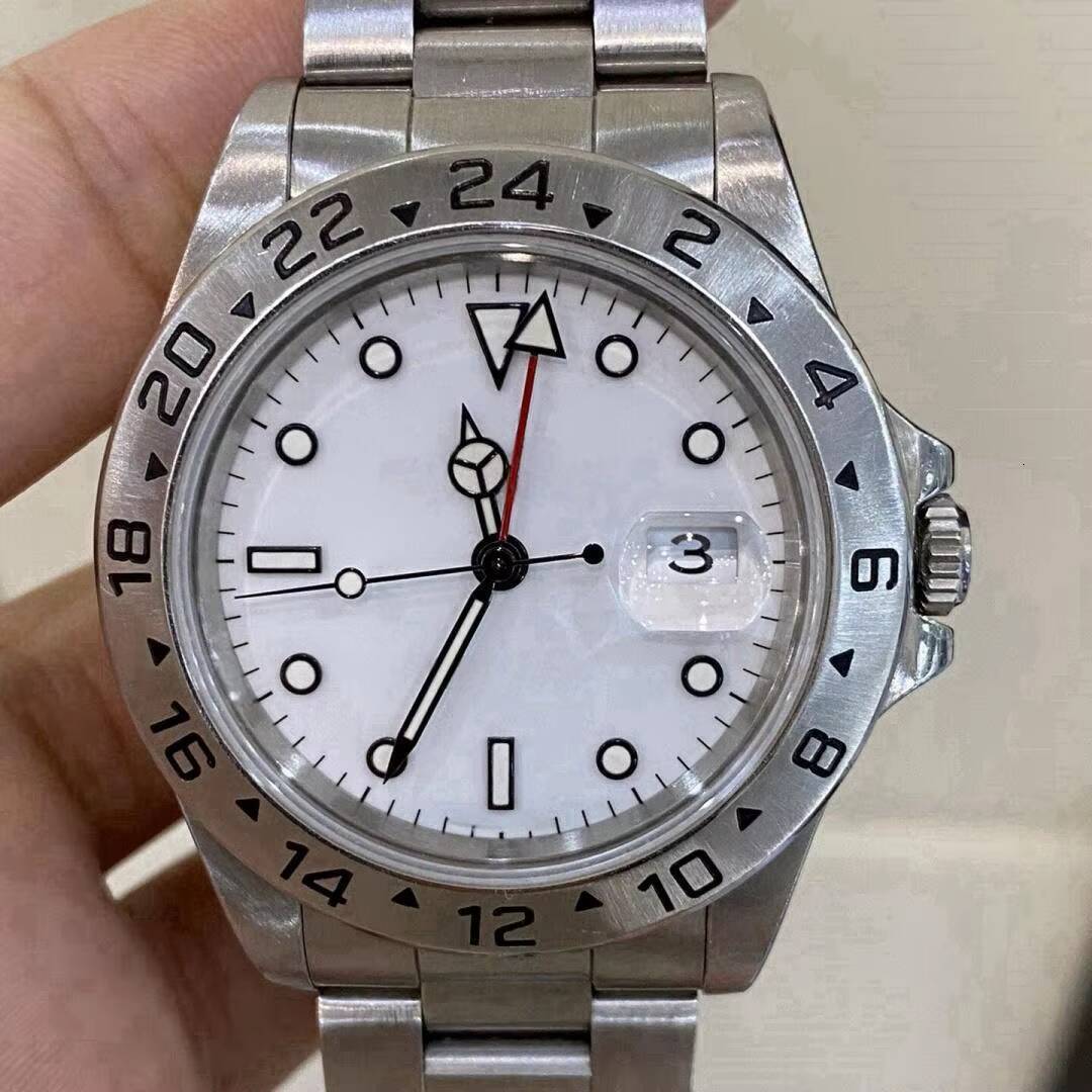 GMT 3285 Analog Mechanical Watch Men 42mm New Designer Case Sapphire Glass White Dial Stainless Steel Eta Movement