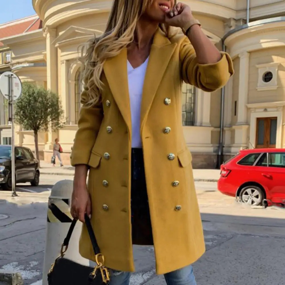 Women Wool Coat Autumn Winter Long Sleeve Pure Color TurnDown Collar Doublebreasted Overcoat Greatcoat Outerwear 250822