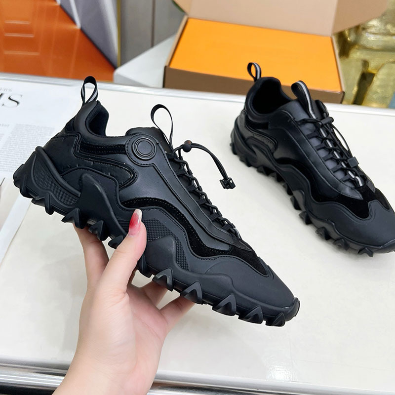 Men Rush sports shoes Designer Sneaker Fashion brand Womens calf leather sports shoes sliding Elastic places with stopper rubber wave anti slip sole