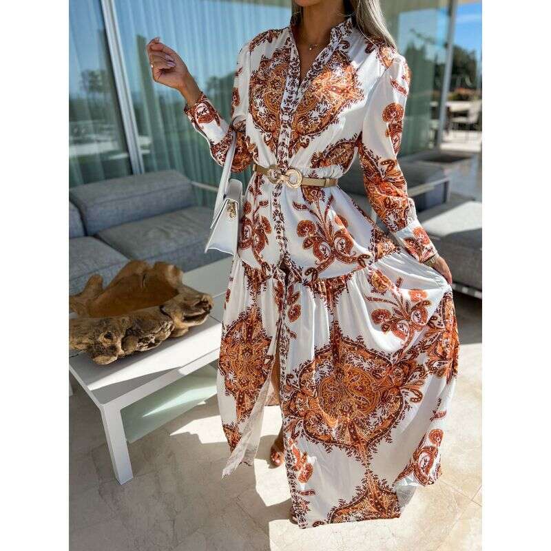 Robes robes style féminin bohème décontracté long ins robe de vacances lâche