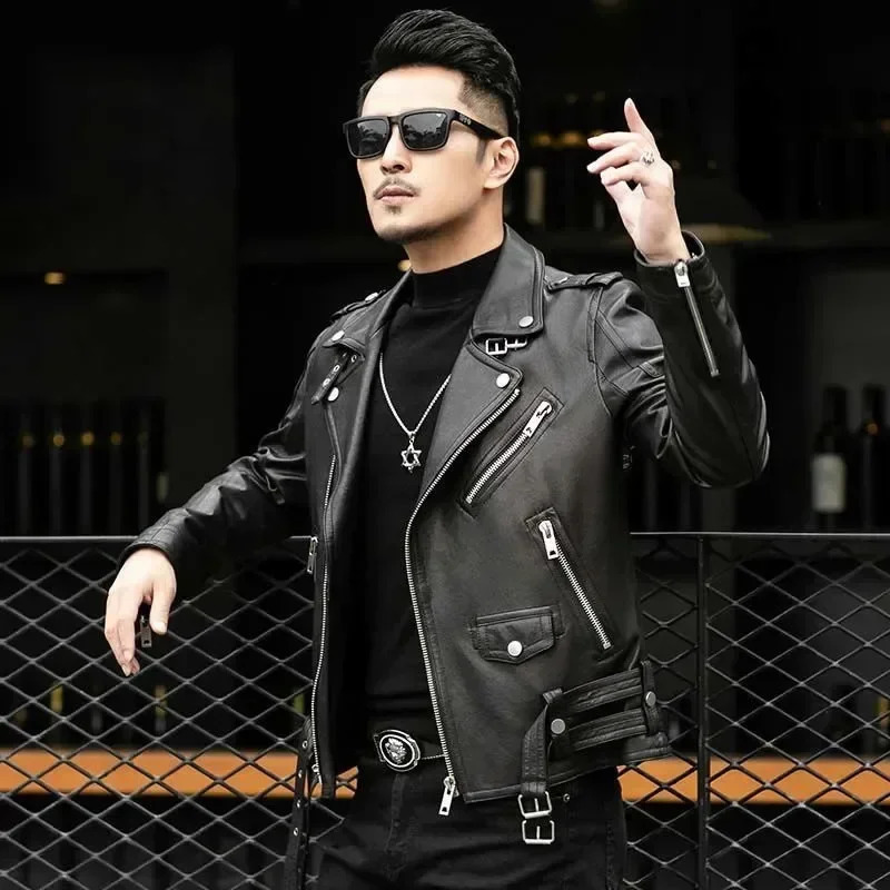 Men Outdoor Sport Leather Jacket Motorcycle Cool Coat Jacket Men Lapel Leather Jackets Mens Fashion Clothing Real Leather Coat 250818