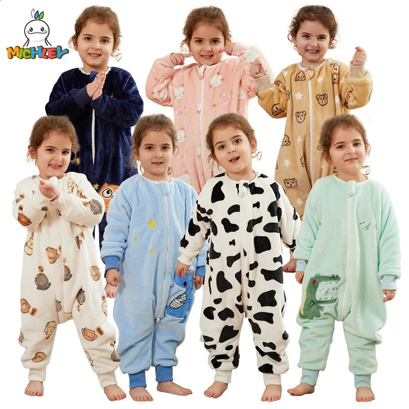 Michley Cartoon Flannel Enfants Baby Sleeping Sac Sac Vêtements d'hiver chauds pour tout-petit SleepSack Pyjamas pour filles garçons enfants 1-6T