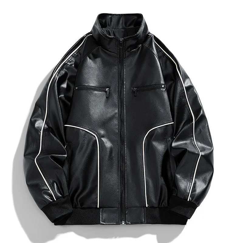 faux leather coats men motorcycle jackets stand collar men leather jacket fashion casual PU autumn winter outerwear mens clothing top X250822