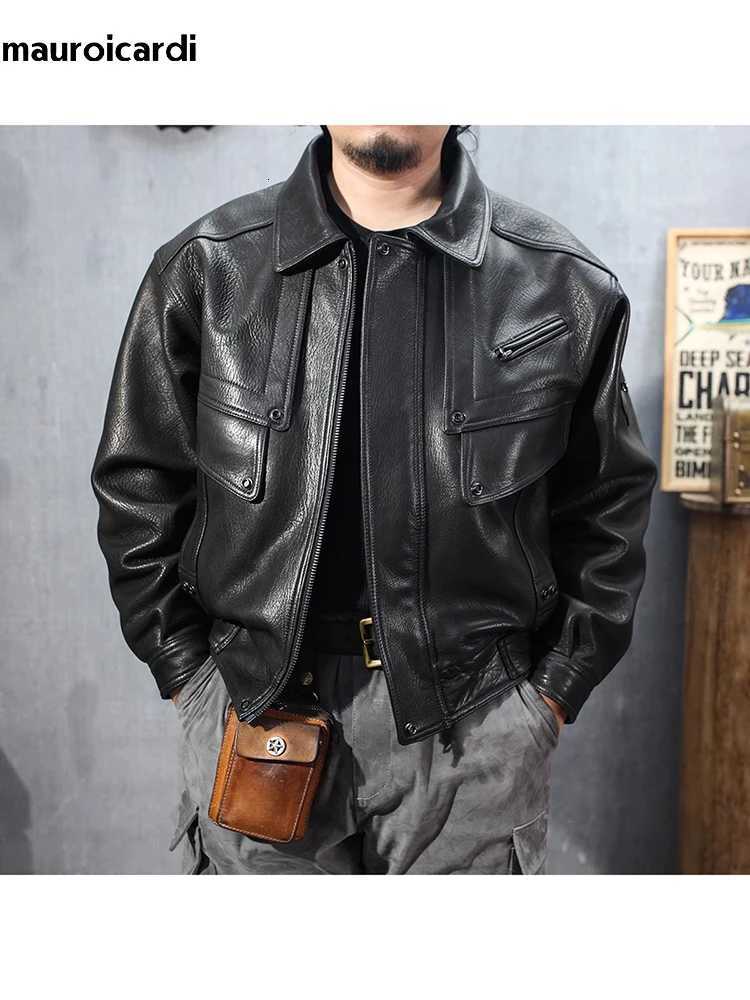Mauroicardi Spring Autumn Cool Black Pu Leather Motorcycle Jacket Men With Long Sleeve Loose Casual Luxury Designer Emo Clothes X250822