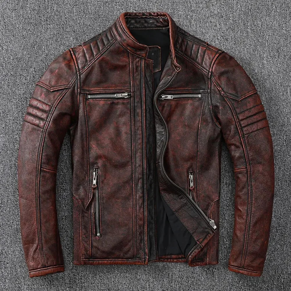 Vintage Motorcycle Jackets Men Leather Jacket 100% Genuine Cowhide Coat Male Biker Clothing Autumn Asian Size S5XL M696 250822