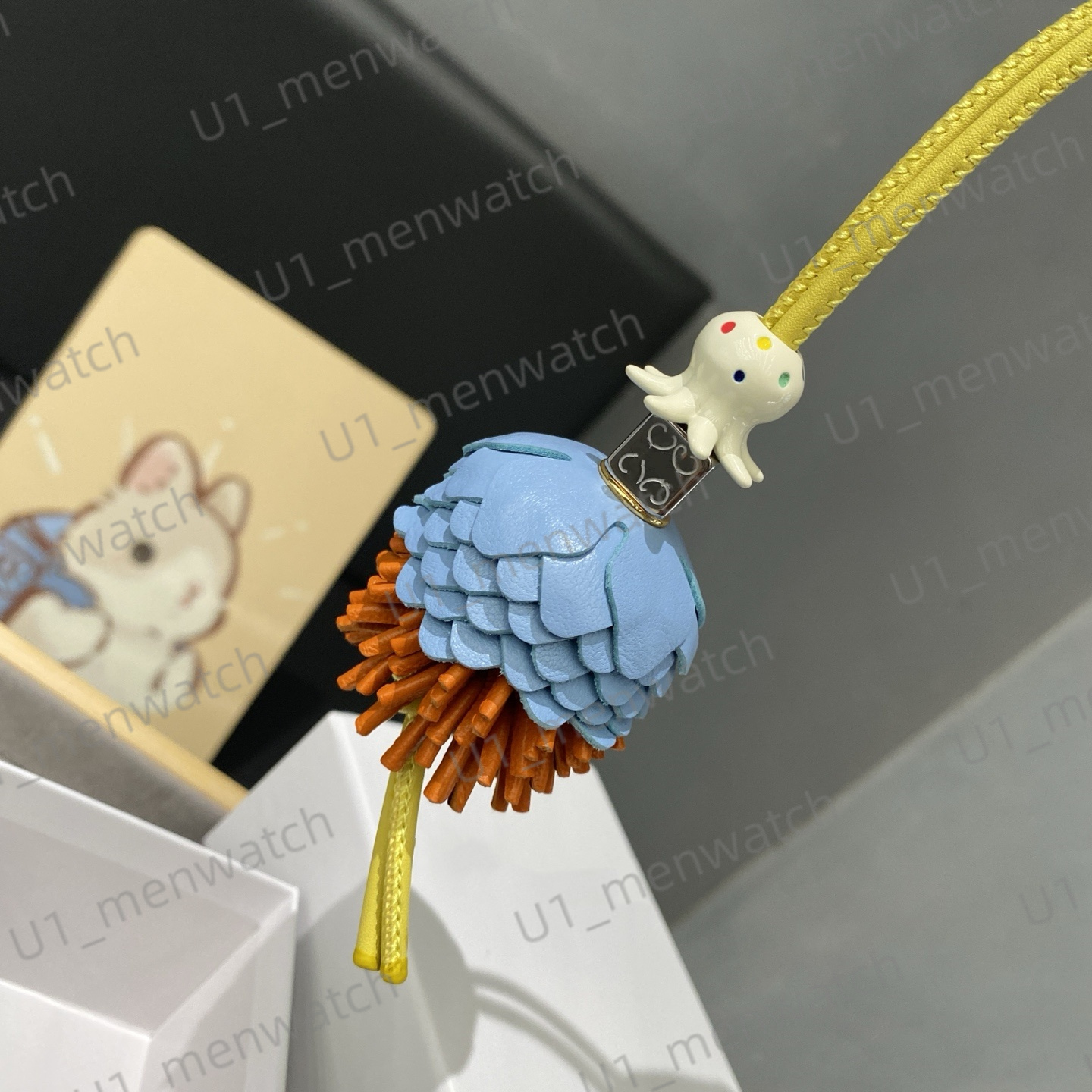 Designer keychain Dandy Puzz Bag charm women looped Leather strap keychain wallet Car Key Chain Packet chain Anagram dice jewelry Keyring Keychains