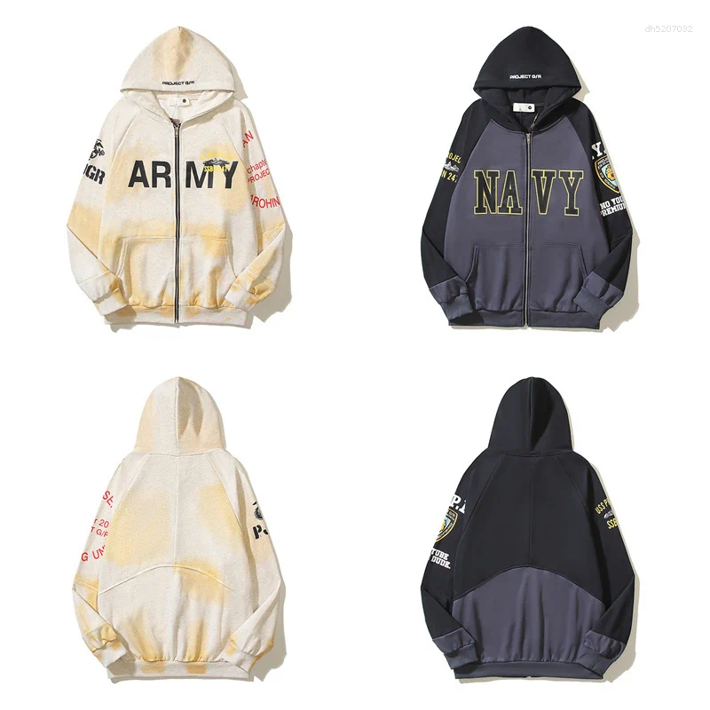 Sweat à capuche pour hommes Tissu de cercle en laine g / r épisser les hommes Slogans Slogans Imprimé Zipper Pullover