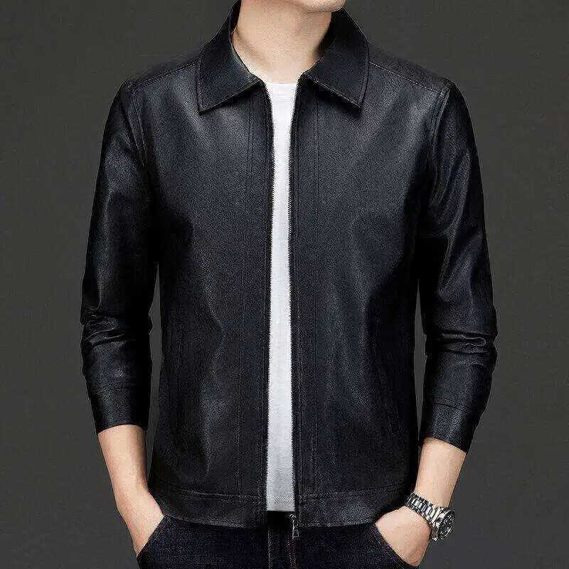2025 New Mens Black Imitation Leather Jacket Spring and Autumn Homme Daily Motorcycle Collar Coats X250822