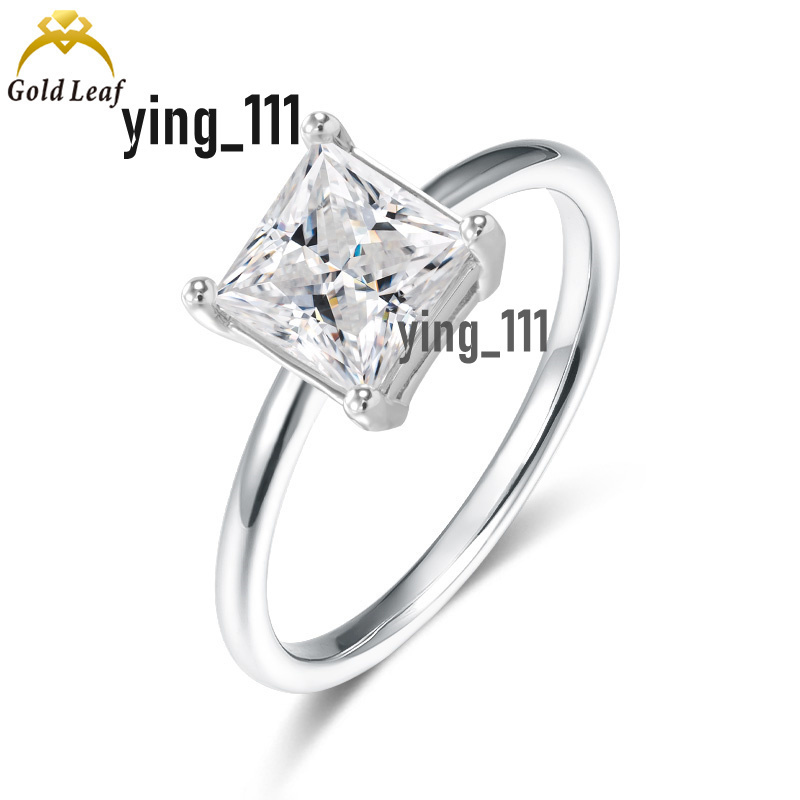 Custom 925 Silver Square Cut D VVS1 Moissanite Ring Plated Gold Silver Moissanite Ring for Women