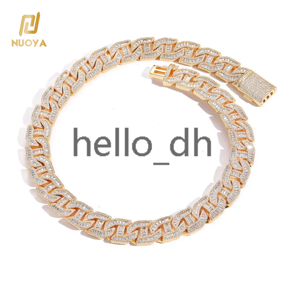Custom Iced Out Cuban Link Chain Hip Hop Necklace Bling Baguette Diamond Cuban Chains