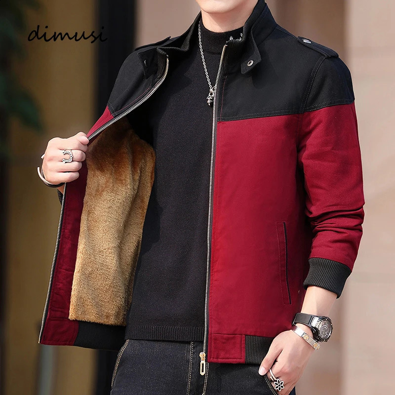 DIMUSI Winter Mens Bomber Jacket Casual Outwear Fleece Warm Coats Fashion Stand Collar Uniform Jackets Clothing 250822