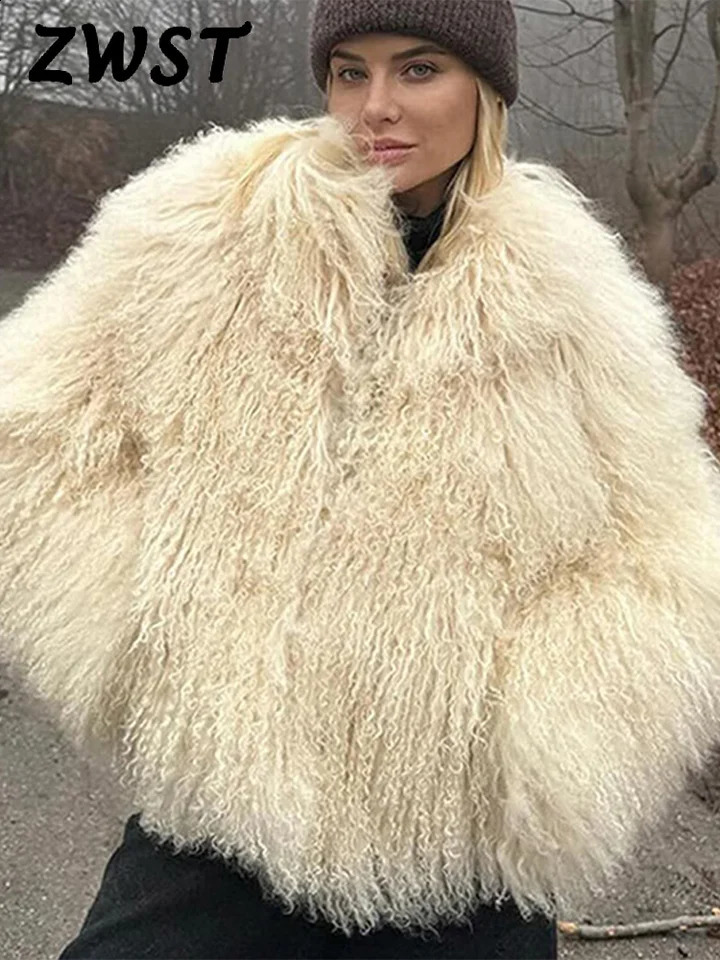 Women Faux Fur Coat Loose Lapel Zipper Full Sleeve Furry Jacket Female Autumn Winter Lady Thicken Street Overcoat 250818
