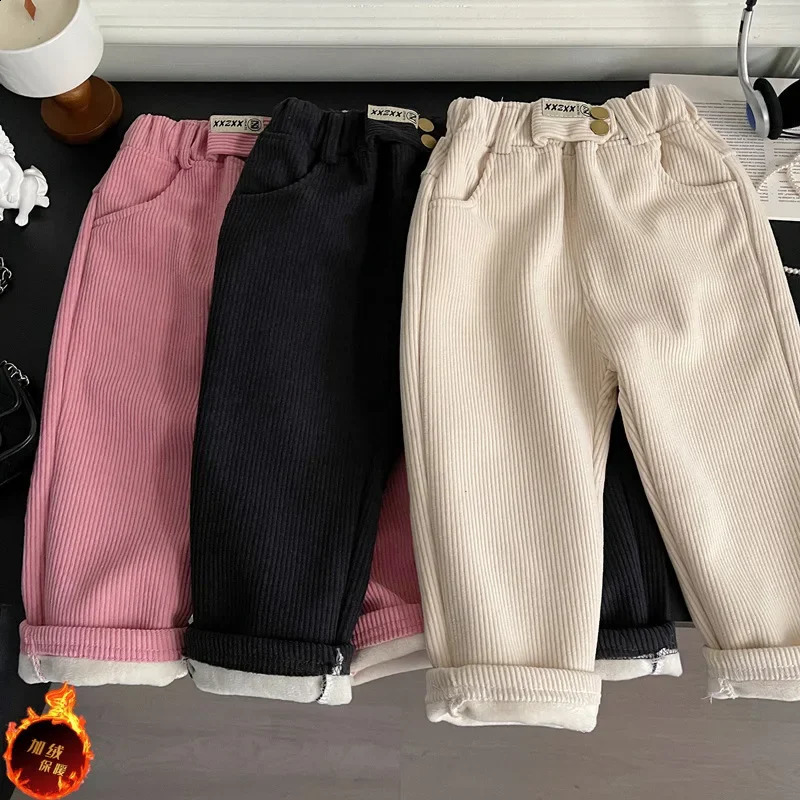 Kids Warm Pants Boy Girls Autumn Winter Corduroy Thick Outer Wear Sports Trousers 1-9Y Children Clothes Casual High Waist Pants250821ww