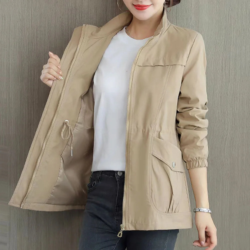 HIFASHION Women Double Layer Windbreaker Autumn Casual Slim Coat Fashion Plus Size 4Xl StandUp Collar Ladies Jacket 250822
