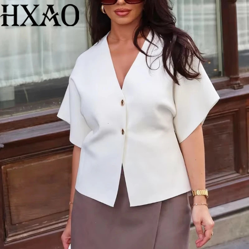 HXAO Femmes en trinage des vêtements d'extérieur printemps automne élégant à manches courtes manteau dames fashion mode décontracté pull 250822