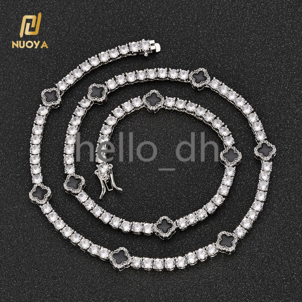 Fashion Hiphop Jewelry Four-leaf Clover Tennis Chain Choker Necklace Women White Gold Iced Out moissanite moissanite Chain Necklace