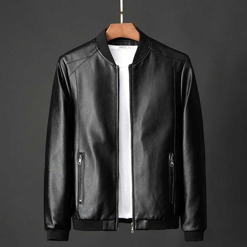 2024 AUTOMNE NOUVEAU hommes Black Biker Pu En cuir manteau coréen Fashion Men Pu Leather Veste Trend Casual Fit Slim Baseball Vêtements 8xl x2508