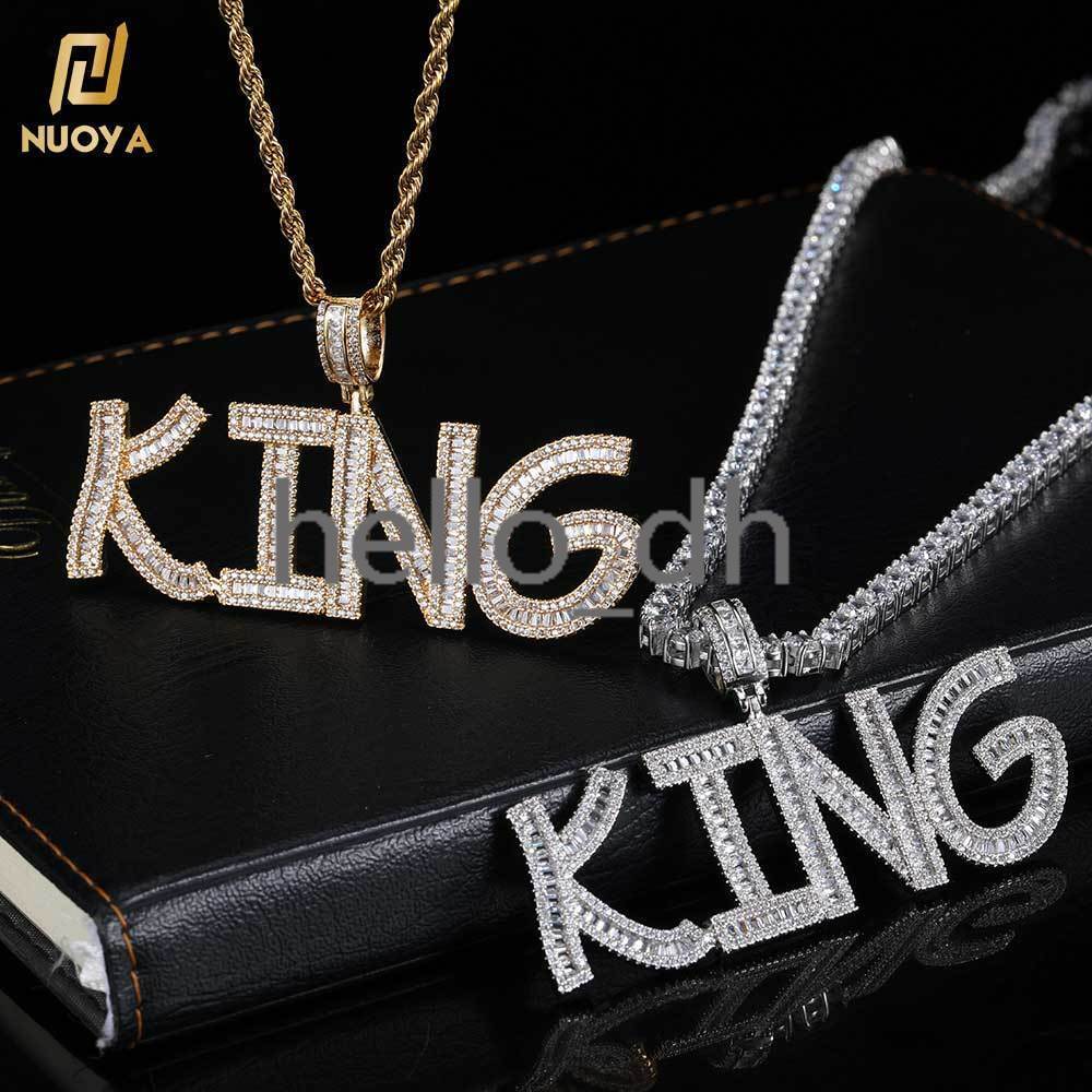 Hip Hop Diamond Letter Necklace Pendant Micro Pave Square moissanite Letter Combination Silver Pendant Jewelry Women