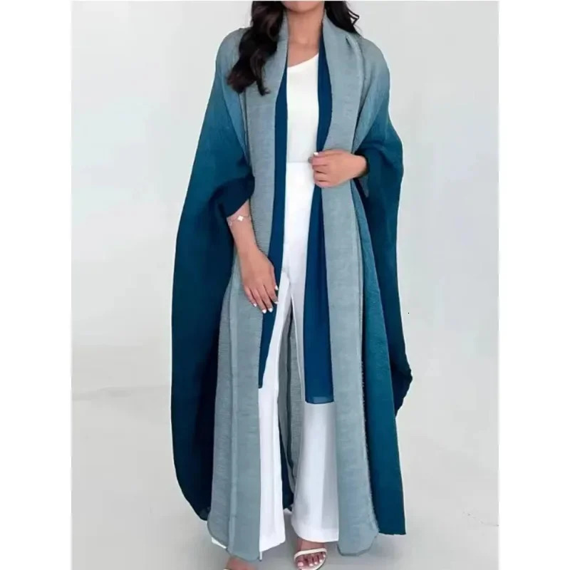 Wrinkled Womens Windbreaker Jacket Bat Sleeve Scarf Collar Gradient Long Robe Fashion Retro Coats and Jackets Women 250822