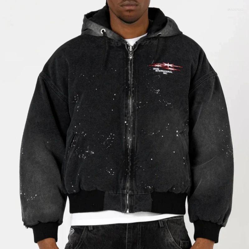 Hoodies pour hommes Streetwear surdimensionné zip veste mens harajuku lettre graphique à sweat à sweats de punk en détresse lavée rétro en détres