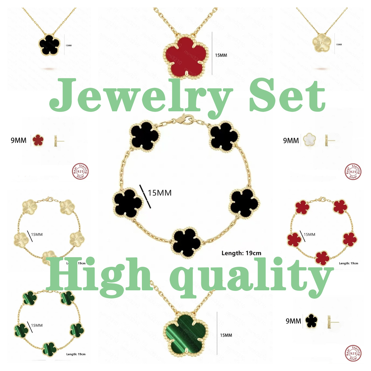 Bracelet Designer Jewelry Elegant Clover Jewelry Ensemble avec collier Boucles d'oreilles Bracelet 18K