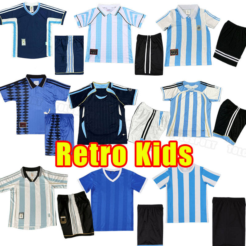 Kids child world Argentina Soccer jerseys DIEGO MARADONA CANIGGIA BATISTUTA Football Shirt final Di Maria Kun Aguero 1986 1994 96 97 1998 2006 86 94