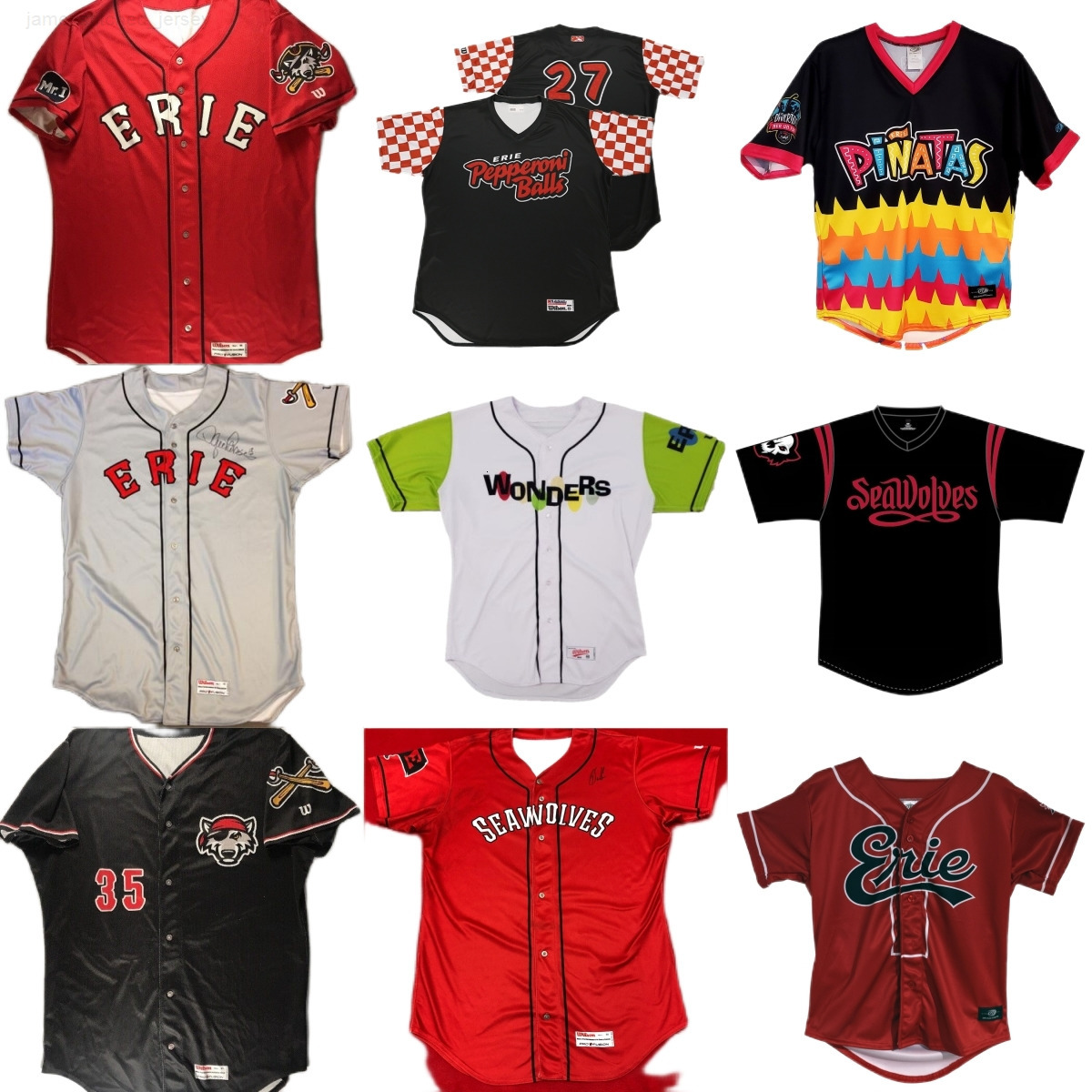 New Erie SeaWolves Maillot de Baseball Personnalisable Nom Numéro au Choix