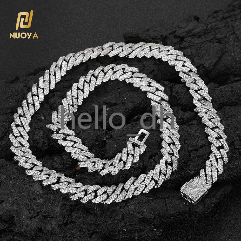 10mm Hip Hop Jewelry Micro Pave Diamond Cuban Link Chain Necklace Iced Out moissanite Silver Plated Cuban Chain Necklace for Women