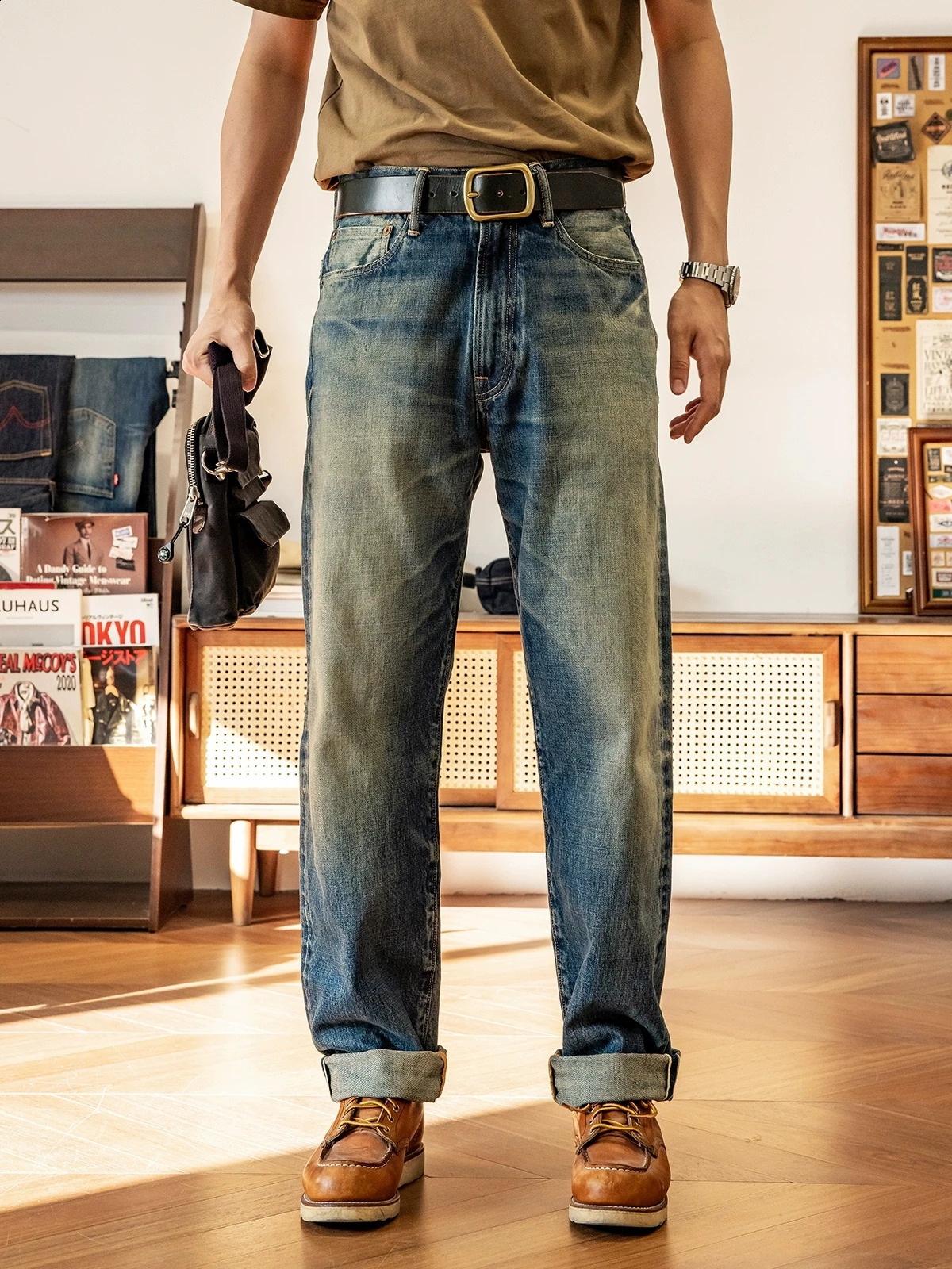 555010004B Red Tornado Good Quality Washed Slim Fitting Denim Pants 100% Cotton Heavy Thick Jean 14oz 250818
