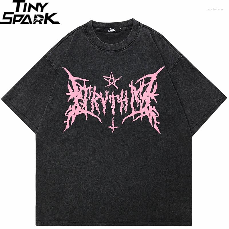Men's T Shirts Hip Hop Vintage Washed Black T-Shirt Streetwear Retro Letter Graphic Shirt Cotton Unisex Tshirt Men Tops Tees
