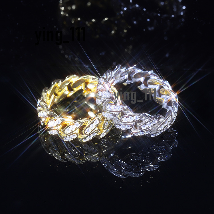 Fashion Jewelry Gold Plated 925 Solid Silver D Color VVS Moissanite Diamond Cuban Ring for Men