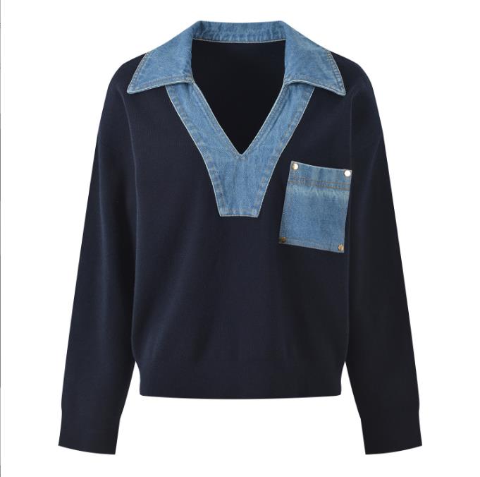 8001 2025 Runway Autumn Brand SAme Style Sweater Blue Long Sleeve V Neck Fashion Womens Clothes High Quality Womens YL