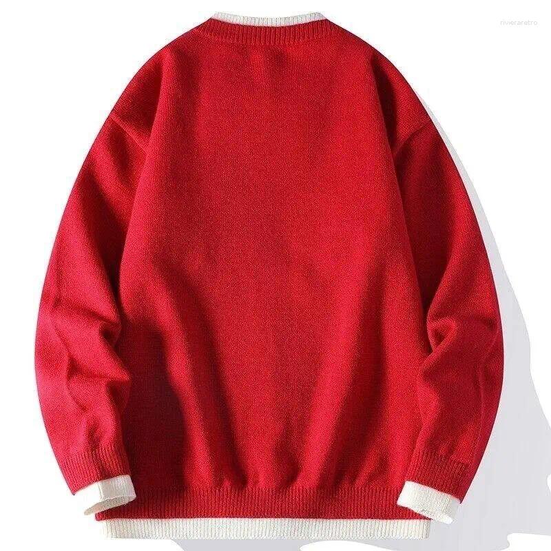 Les pulls masculins en tricot cardigan - Collier de contraste rouge |Veste avant fit détendue à l'automne de vêtements d'extérieur décontractés m