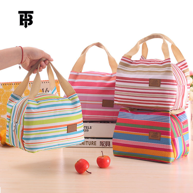 TB BHULAMTE Women's Luxury Canvas Meal Bag Insulated Refrigerated Bag Fashion Striped Zipper Lunch Box Insulated Bag Free Shipping Designer Bag