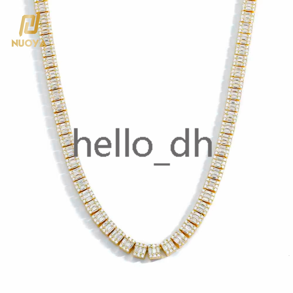 925 Silver Jewelry 7mm Square Diamond Clustered Tennis Chain WomenS Baguette Moissanite Cluster Tennis Chain Necklace