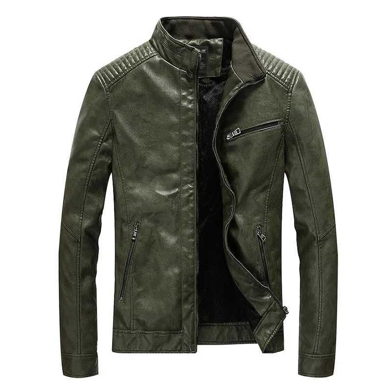 Green Faux Leather Jacket for Men Padded Thin Velvet Motorcycle Coat Casual Outwear Loose Overcoat Plus Size 3HL 5HL X250822